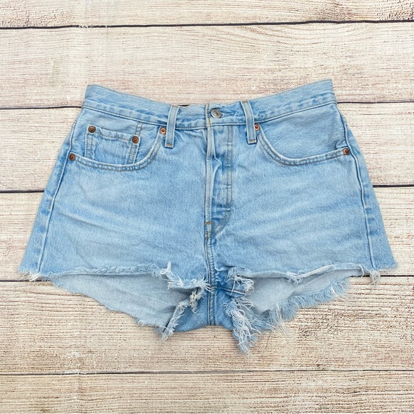 Levi's Pants - Levi's 501 Jean Shorts High Rise Light Wash Cutoff Distressed Denim Size 27